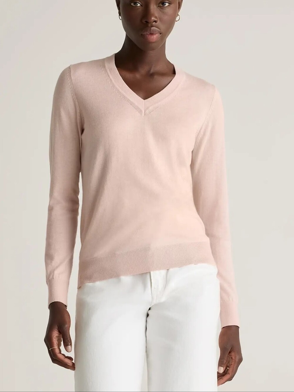 Quince NEW Sand Stone Pink Lightweight Cotton Cashmere V-Neck Sweater SZ Medium